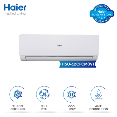 Haier HSU-12CFCM Non Inverter (Turbo Cool Series) 1 Ton-Turbo Cooling - Wide Voltage- Full BTU-White Colour AC / 10 Years Warranty/Air Conditioner/Haier Free Installation