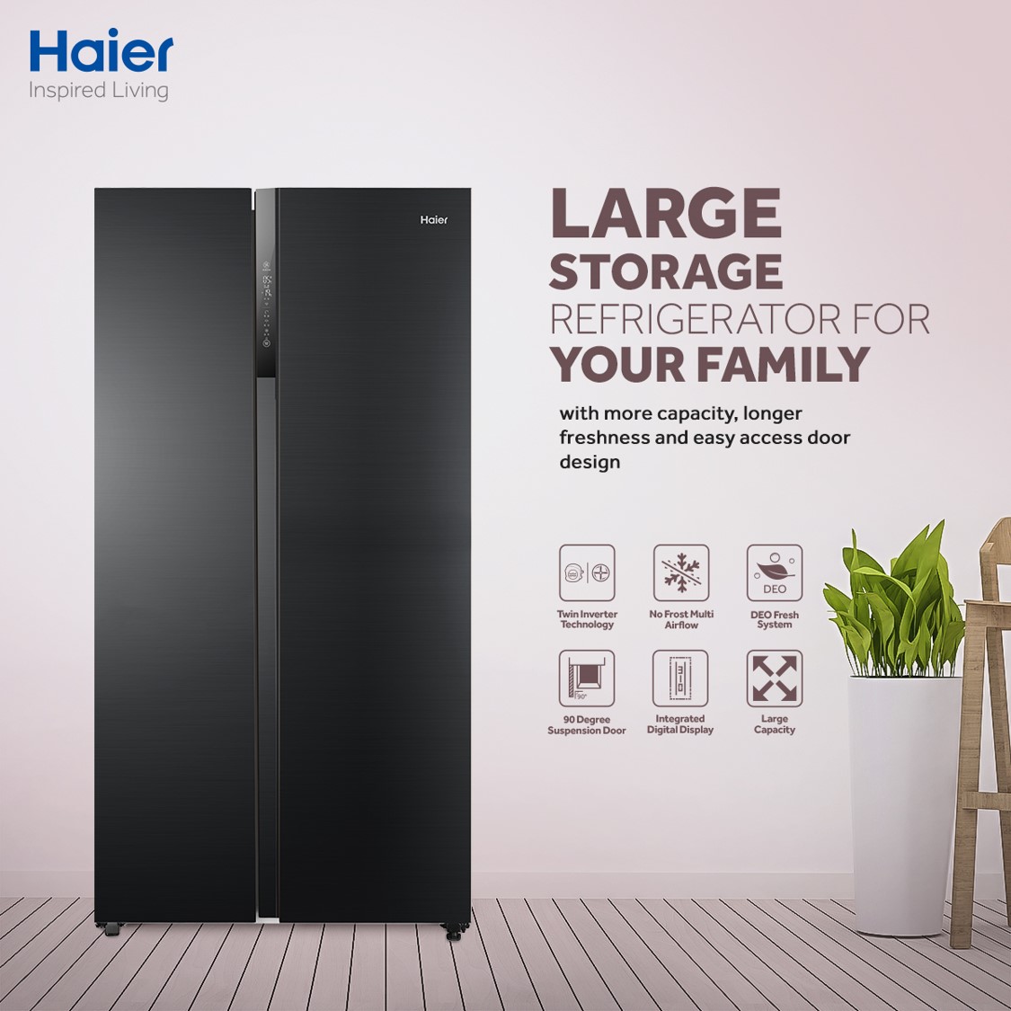Haier HRF - 622/IBG Refrigerator Inverter - Side By Side - 20 CFT - 560 LTR