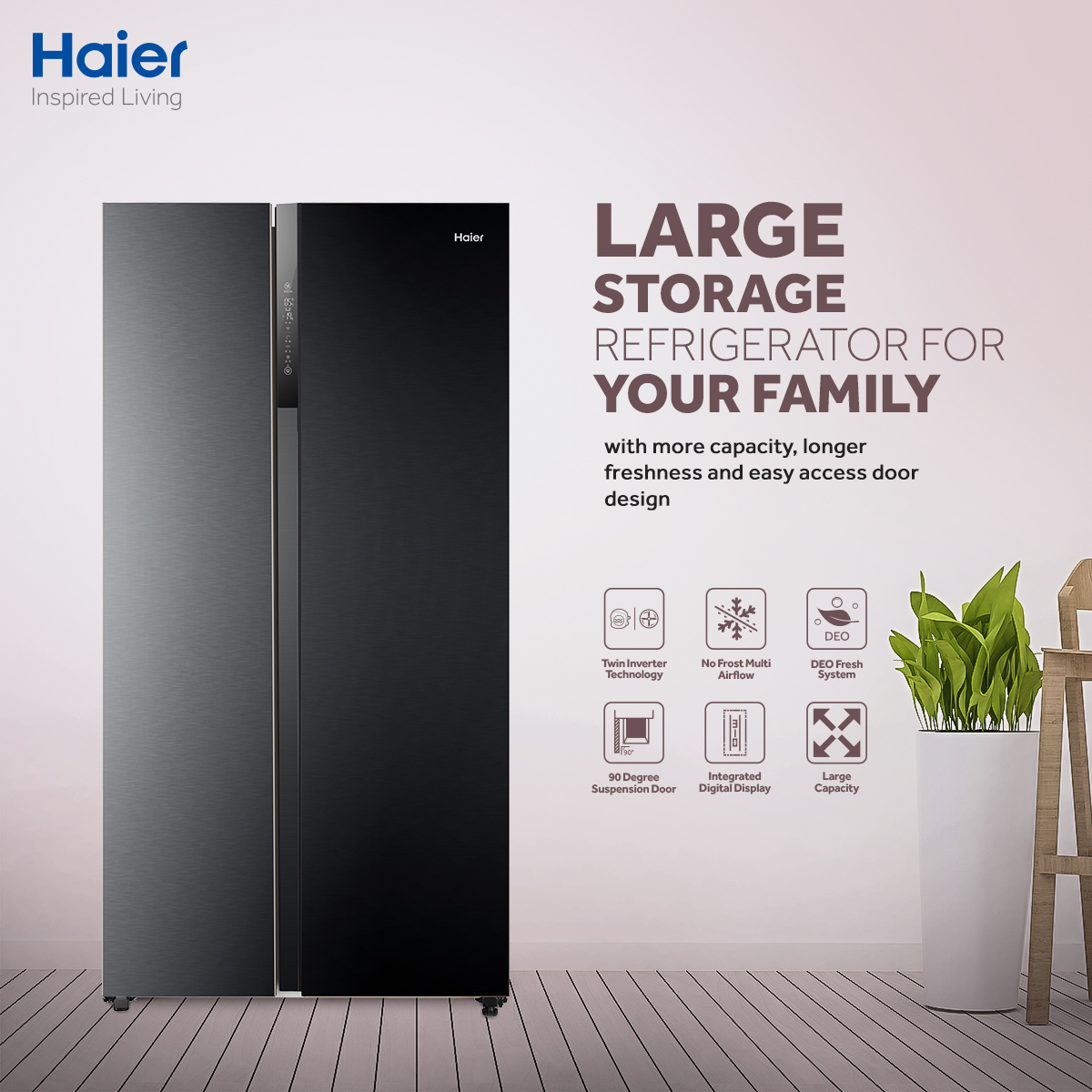 Haier HRF - 622/IBS Refrigerator Inverter - Side By Side - 21.9CFT - 550LTR