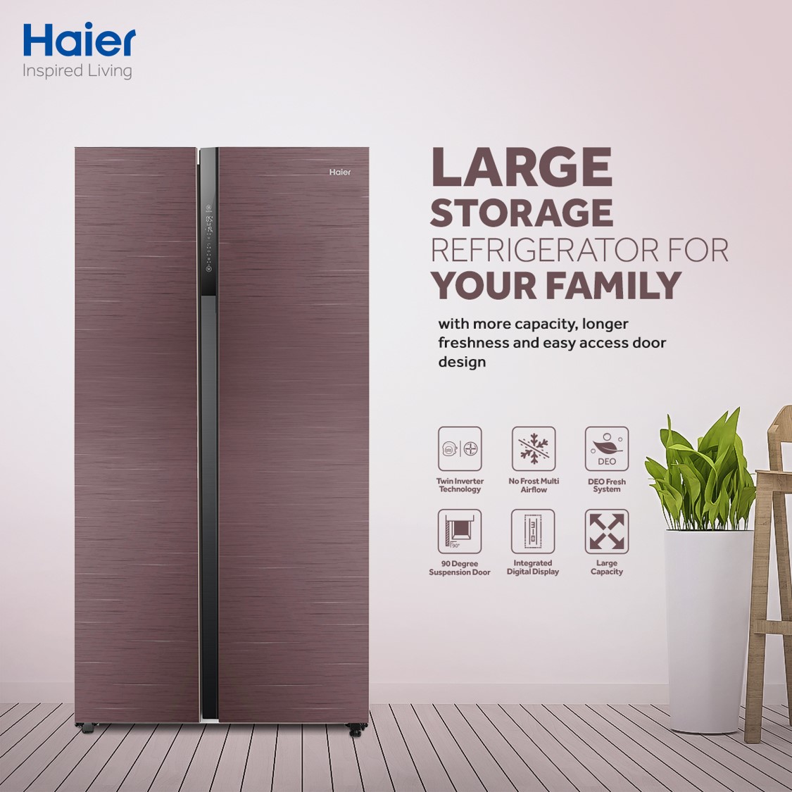 Haier HRF - 622/ICG Refrigerator Inverter - Side By Side - 20cft - 560LTR