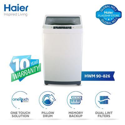 Haier Automatic Washing Machine (HWM 90-826) 09kg/Fully Automatic/ Top Loading Washing Machine (Pillow Drum/Memory Backup/Dual Lint Filters/Fuzzy Quick) 10 Years Warranty.